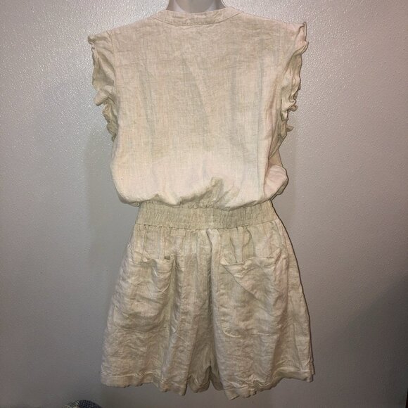 Grade & Gather Ruffle Sleeves 100% Linen Romper Button Up Top Medium - Picture 7 of 10